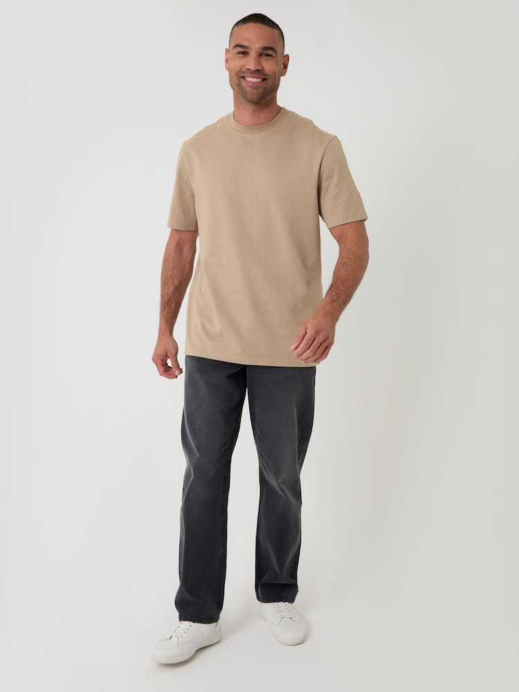 Threadbare Natural Relaxed Fit Textured Cotton Crew Neck T-Shirt - Image 4 of 4 Threadbare Natural Relaxed Fit Textured Cotton Crew Neck T-Shirt - Image 4 of 4