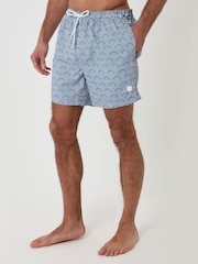 Threadbare Blue Geo Arch Print Quick Dry Swim Shorts - Image 1 of 4