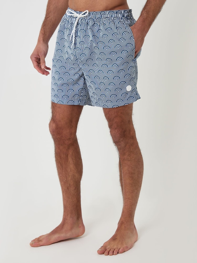 Threadbare Blue Geo Arch Print Quick Dry Swim Shorts - Image 1 of 4