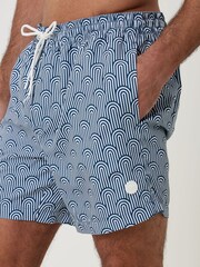 Threadbare Blue Geo Arch Print Tropical Print Quick Dry Swim Shorts - Image 5 of 5