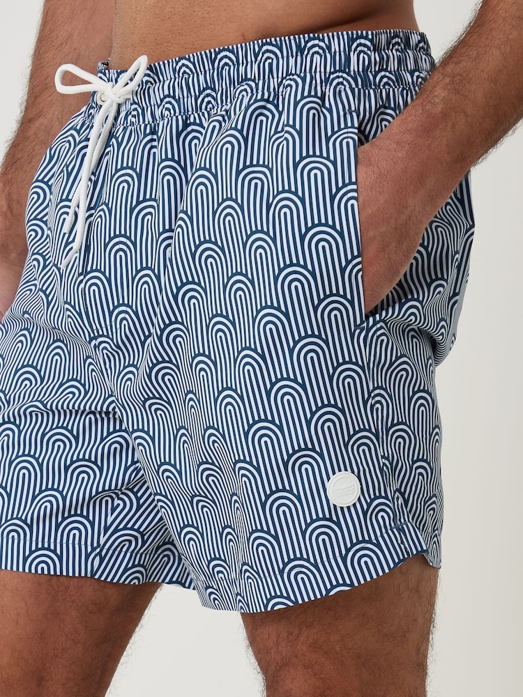 Threadbare Blue Geo Arch Print Tropical Print Quick Dry Swim Shorts - Image 5 of 5 Threadbare Blue Geo Arch Print Tropical Print Quick Dry Swim Shorts - Image 5 of 5