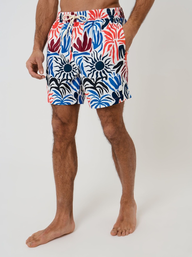 Threadbare Cream Tropical Print Quick Dry Swim Shorts - Image 1 of 4
