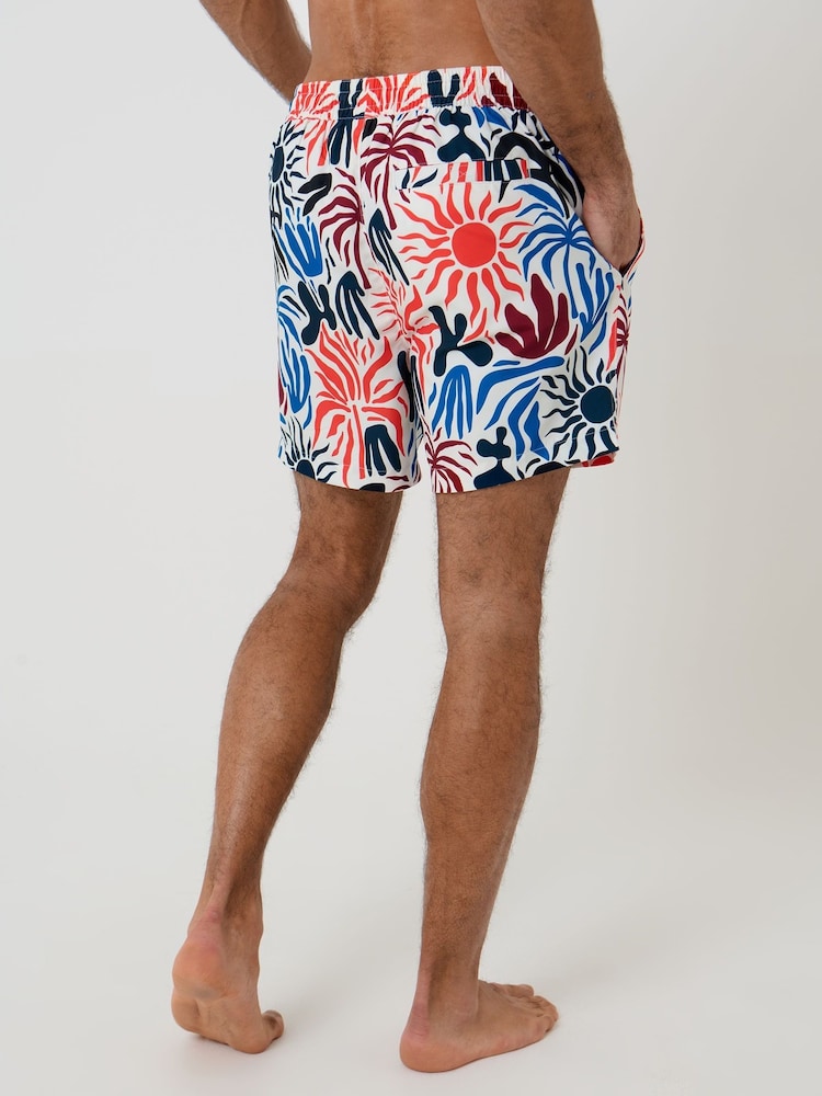 Threadbare Cream Tropical Print Quick Dry Swim Shorts - Image 2 of 4