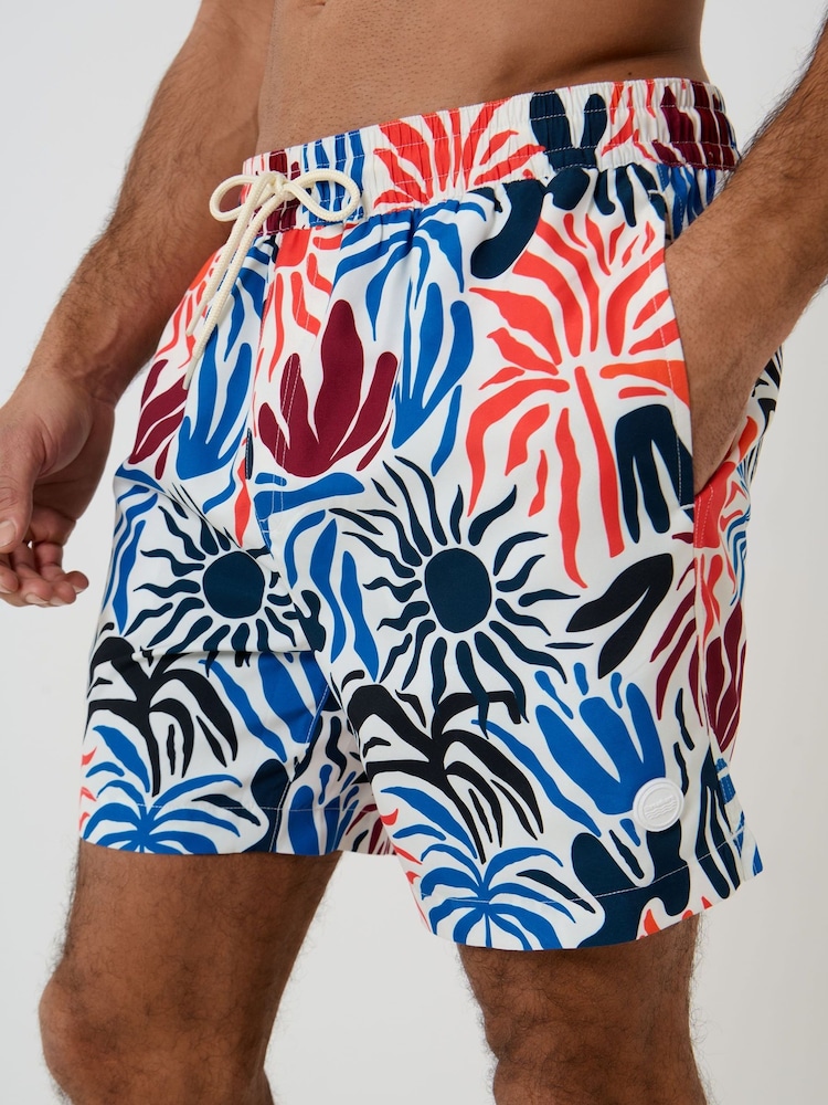 Threadbare Cream Tropical Print Quick Dry Swim Shorts - Image 5 of 5 Threadbare Cream Tropical Print Quick Dry Swim Shorts - Image 5 of 5