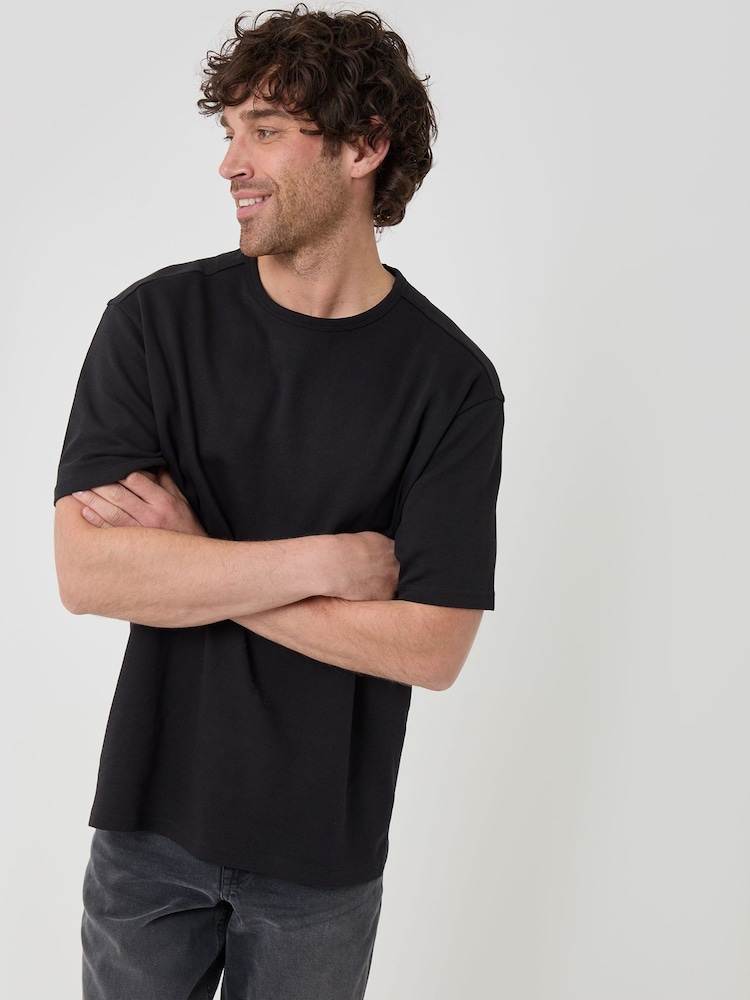 Threadbare Black Relaxed Fit Textured Cotton T-Shirt - Image 1 of 4 Threadbare Black Relaxed Fit Textured Cotton T-Shirt - Image 1 of 4