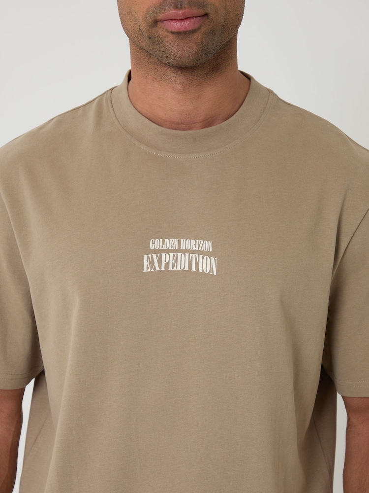 Threadbare Brown Relaxed Fit Expedition Peached Cotton T-Shirt - Image 4 of 4 Threadbare Brown Relaxed Fit Expedition Peached Cotton T-Shirt - Image 4 of 4
