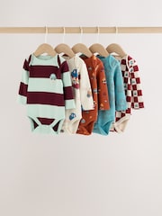 Blue/Burgundy Transport Long Sleeve Bodysuits 5 Pack - Image 1 of 10