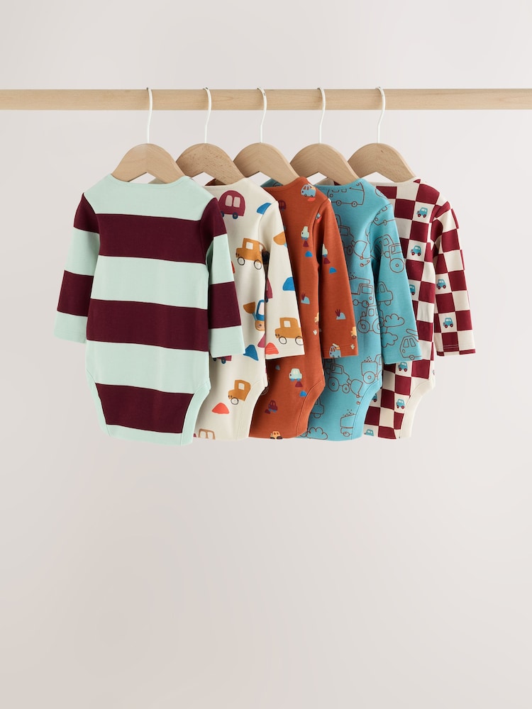 Blue/Burgundy Transport Long Sleeve Bodysuits 5 Pack - Image 2 of 10
