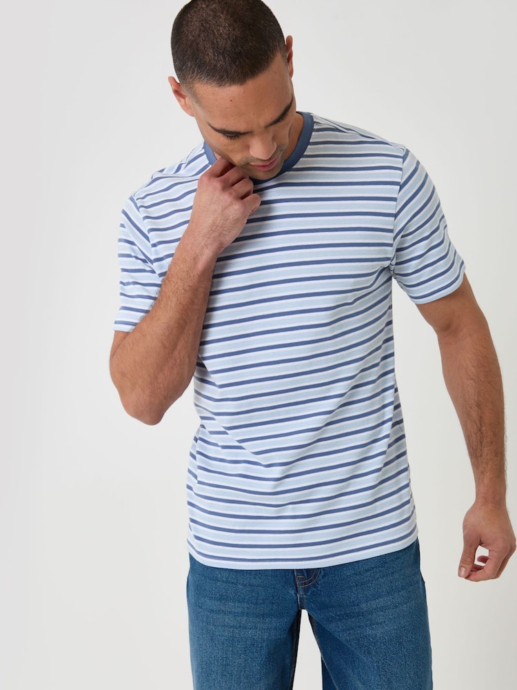 Threadbare Blue Stripe Cotton Crew Neck T-Shirt - Image 2 of 4 Threadbare Blue Stripe Cotton Crew Neck T-Shirt - Image 2 of 4