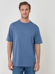 Threadbare Blue Relaxed Fit Textured Cotton T-Shirt - Image 1 of 4