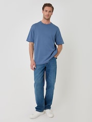 Threadbare Blue Relaxed Fit Textured Cotton T-Shirt - Image 3 of 4