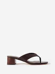 Mint Velvet Chocolate Brown Millie Leather Block Flip Flop Heels - Image 1 of 4