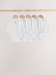 White Mini Safari Animals Long Sleeve Baby Bodysuits 5 Pack - Image 1 of 11