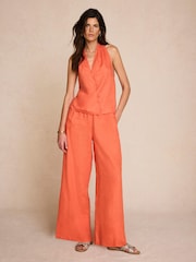 Mint Velvet Orange Linen Halter Top - Image 5 of 8
