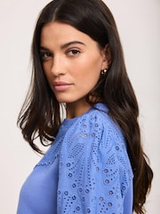 Mint Velvet Blue Cotton Blend Broderie Sweatshirt - Image 3 of 7