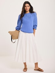 Mint Velvet Blue Cotton Blend Broderie Sweatshirt - Image 4 of 7