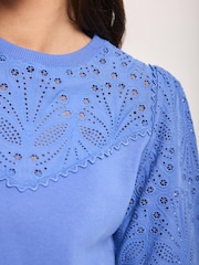 Mint Velvet Blue Cotton Blend Broderie Sweatshirt - Image 5 of 7