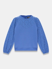 Mint Velvet Blue Cotton Blend Broderie Sweatshirt - Image 6 of 7