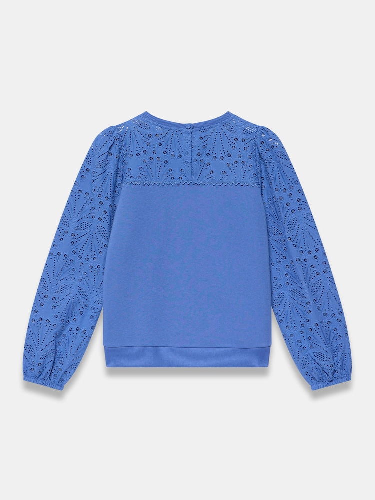 Mint Velvet Blue Cotton Blend Broderie Sweatshirt - Image 7 of 7