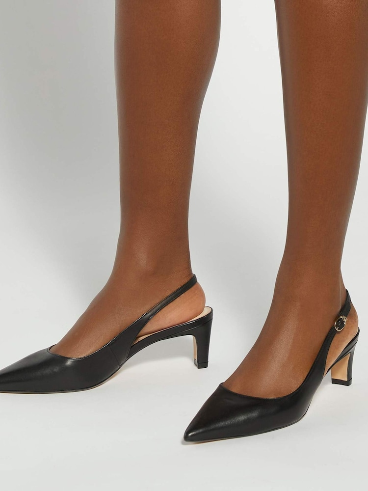 Dune London Black Wide Fit Leather Wide Fit Connection Slingbacks - Image 1 of 6