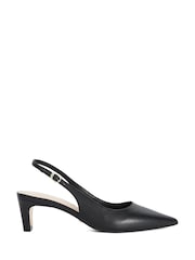 Dune London Black Wide Fit Leather Wide Fit Connection Slingbacks - Image 3 of 6