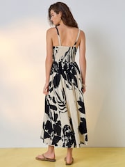 Black/ Cream Ruched Bandeau Midi Dress - Image 3 of 4