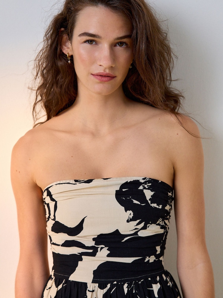 Black/ Cream Ruched Bandeau Midi Dress - Image 4 of 4