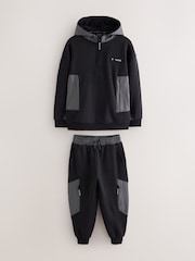Baker by Ted Baker Black/Grey Oversized Blue Funnel Neck Hoodie and Joggers Set - Image 1 of 7