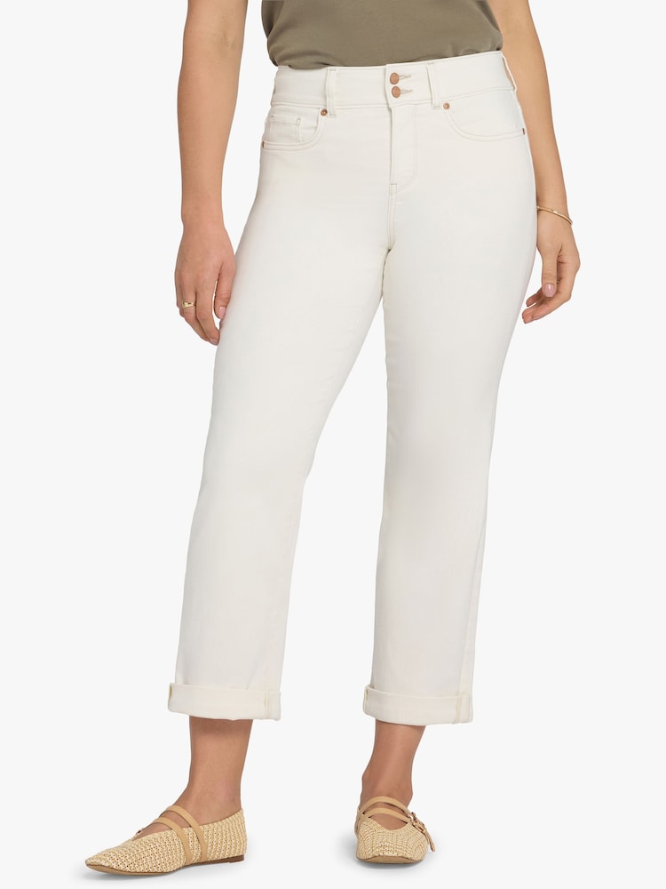NYDJ White Bailey Relaxed Straight Crop Jeans In Cool Embrace® Denim With High Rise And Roll Cuffs - Image 1 of 5 NYDJ White Bailey Relaxed Straight Crop Jeans In Cool Embrace® Denim With High Rise And Roll Cuffs - Image 1 of 5