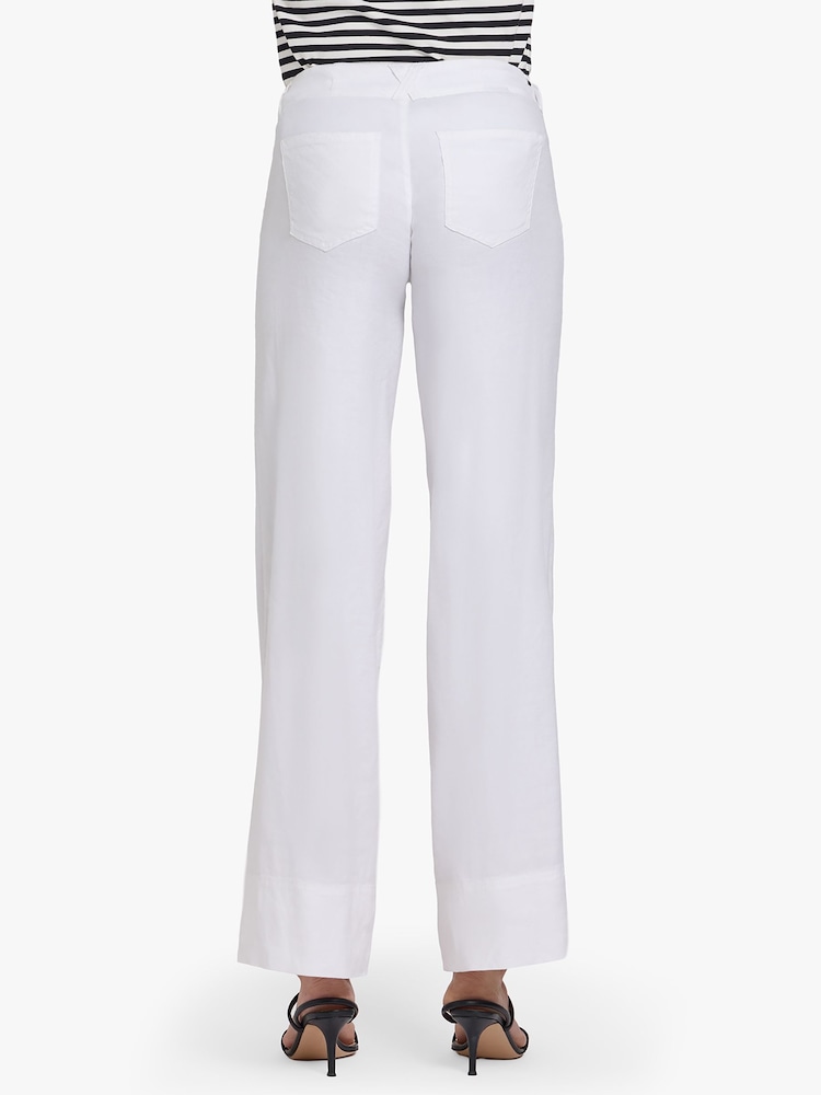 לבן - NYDJ High Rise 5 Pocket Wide Leg Stretch Linen Trousers - תמונה 2 מתוך 5