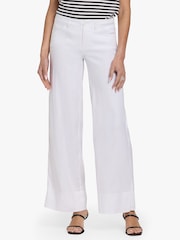 לבן - NYDJ High Rise 5 Pocket Wide Leg Stretch Linen Trousers - תמונה 4 מתוך 5