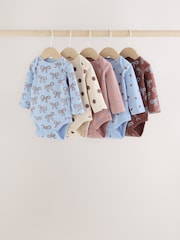 Blue/Brown Heart Long Sleeve Baby Bodysuits 5 Pack - Image 1 of 13