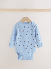 Blue/Brown Heart Long Sleeve Baby Bodysuits 5 Pack - Image 5 of 13