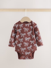 Blue/Brown Heart Long Sleeve Baby Bodysuits 5 Pack - Image 6 of 13