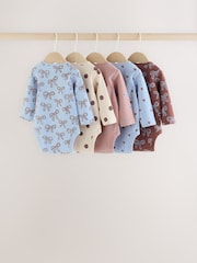 Blue/Brown Heart Long Sleeve Baby Bodysuits 5 Pack - Image 7 of 13