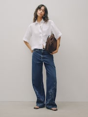 Dark Floral Embroidered High Rise City Wide Leg Jeans - Image 1 of 9