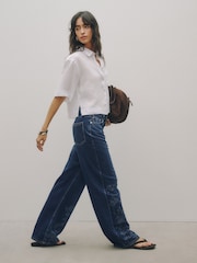 Dark Floral Embroidered High Rise City Wide Leg Jeans - Image 3 of 9