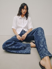 Dark Floral Embroidered High Rise City Wide Leg Jeans - Image 4 of 9