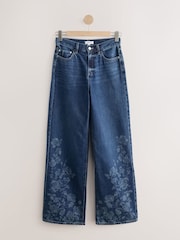 Dark Floral Embroidered High Rise City Wide Leg Jeans - Image 7 of 9