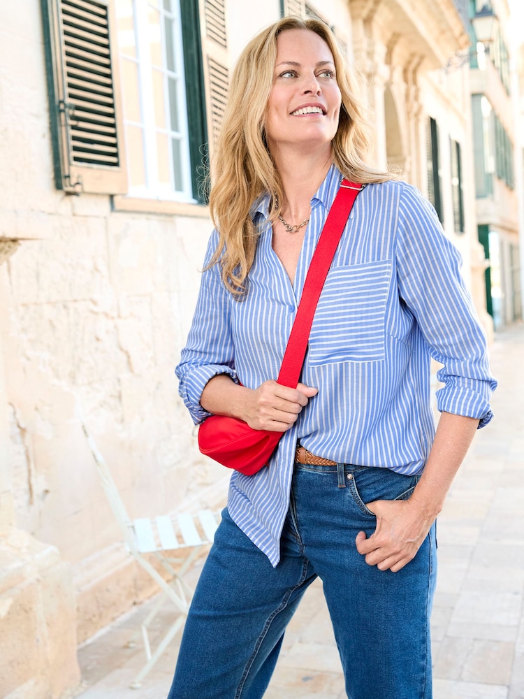 Cotton Traders Blue Relaxed Fit Stripe Shirt - Image 1 of 3