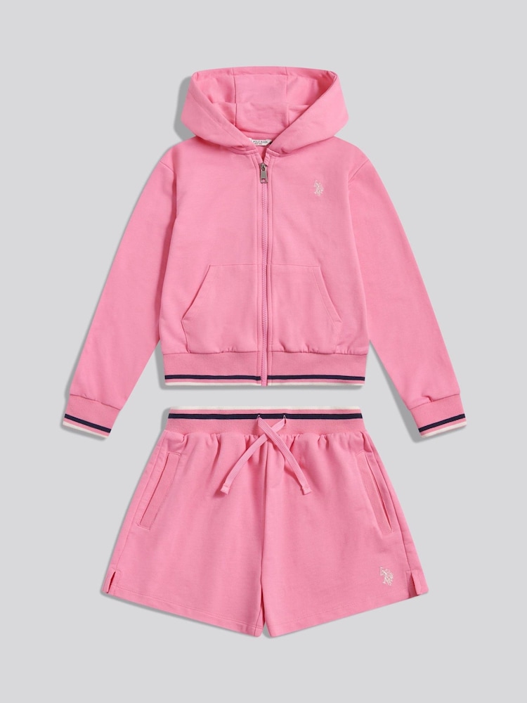 U.S. Polo Assn Pink Zip Hoodie & Shorts Set - Image 1 of 3