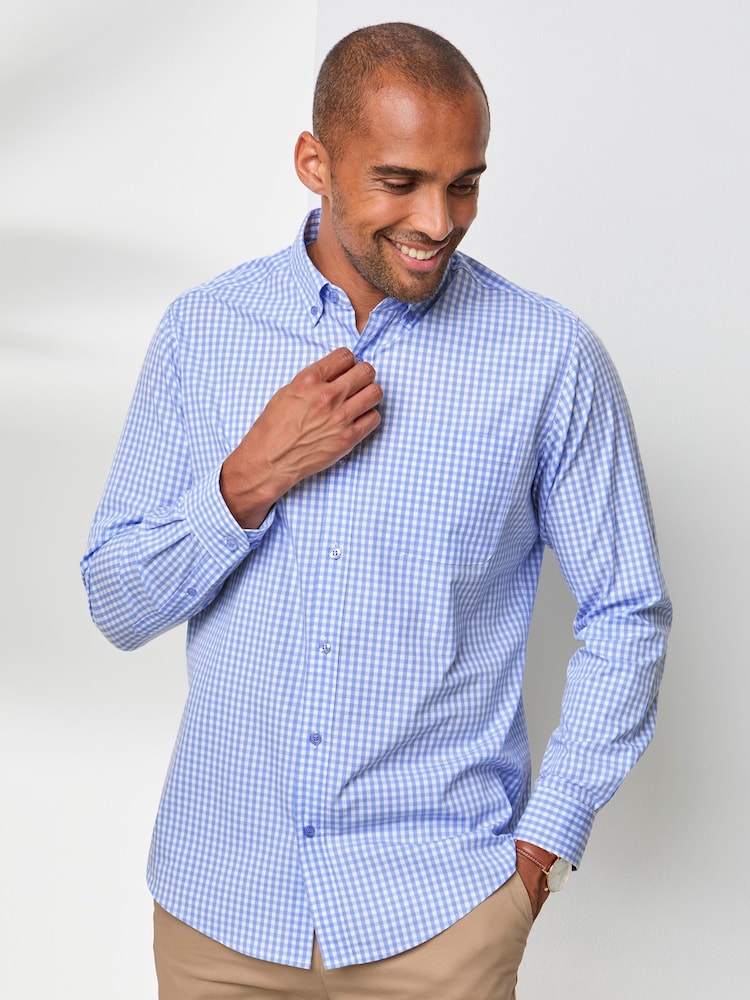 Cotton Traders Blue Long Sleeve Classic Poplin Shirt - Image 1 of 4