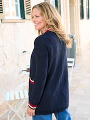 Cotton Traders Blue Longline Contrast Trim Cardigan - Image 2 of 4