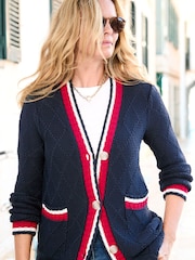 Cotton Traders Blue Longline Contrast Trim Cardigan - Image 3 of 4