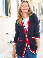 Cotton Traders Blue Longline Contrast Trim Cardigan - Image 4 of 4