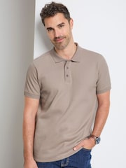 Cotton Traders Grey Short Sleeve Textured Rib Polo Shirt - Image 1 of 4