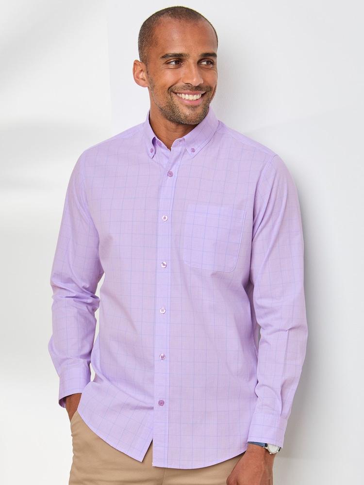 Cotton Traders Purple Long Sleeve Classic Poplin Shirt - Image 1 of 4