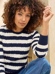 Cotton Traders Blue Stripe Cutest Cable Jumper - Image 2 of 4