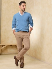 Cotton Traders Blue Cotton V-Neck Jumper - Image 2 of 4