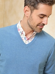 Cotton Traders Blue Cotton V-Neck Jumper - Image 4 of 4